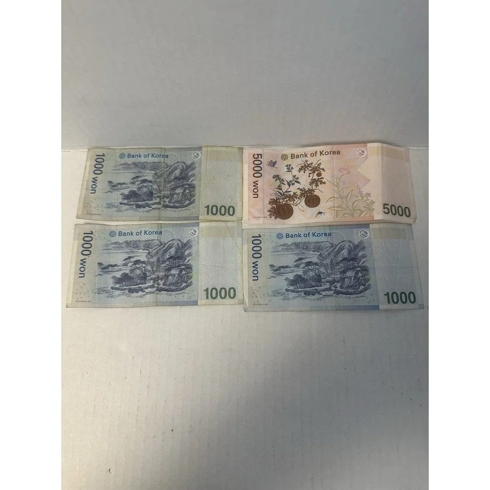 Lot of 4 South Korea Banknotes - 8000 Won Total (3x 1000 KRW, 1x 5000 KRW)